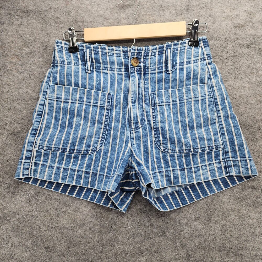 American Eagle Shorts Womens 0 Hi Rise Blue Striped Denim
